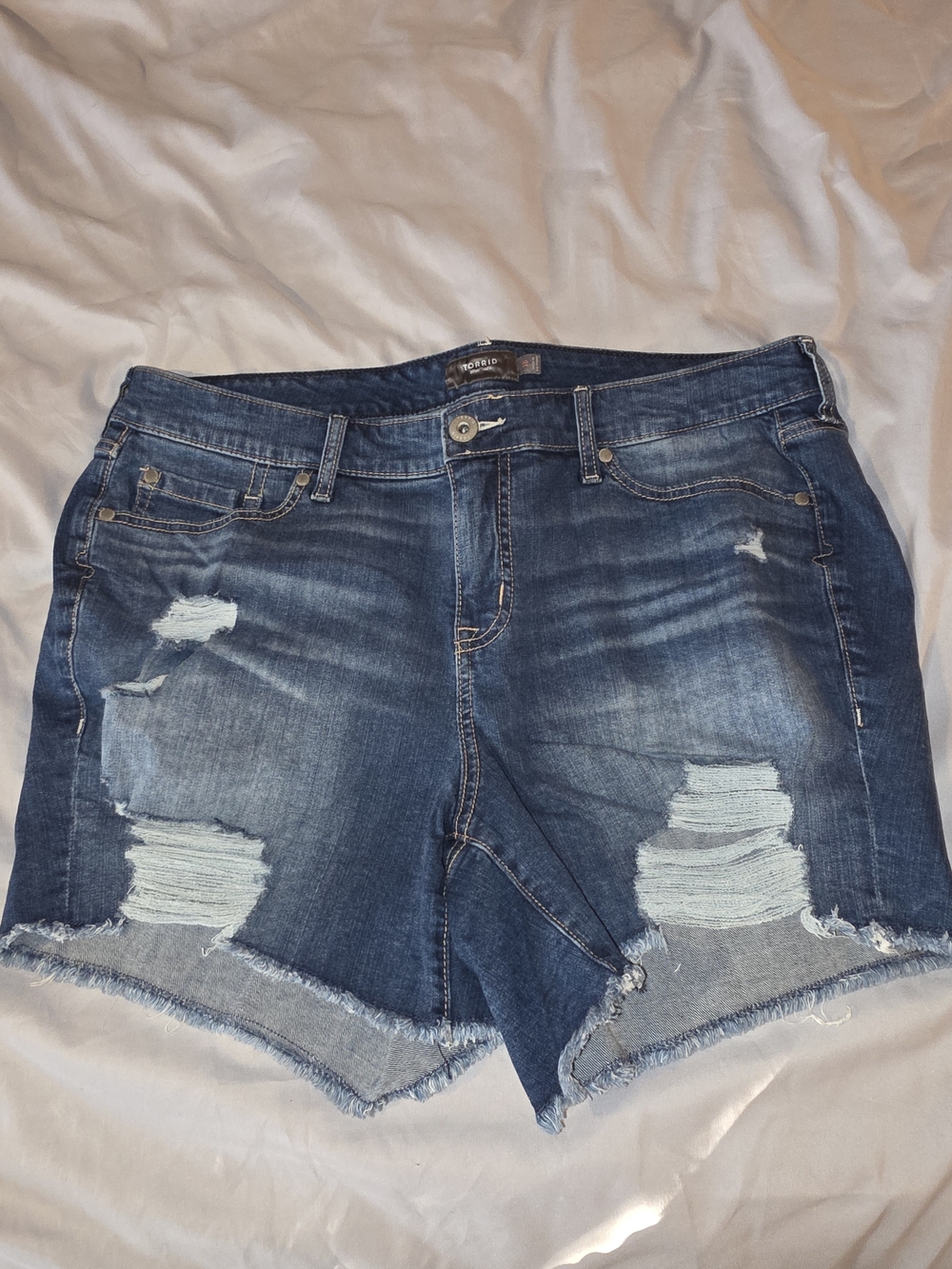 torrid Dark Blue Distressed Denim Shorts
